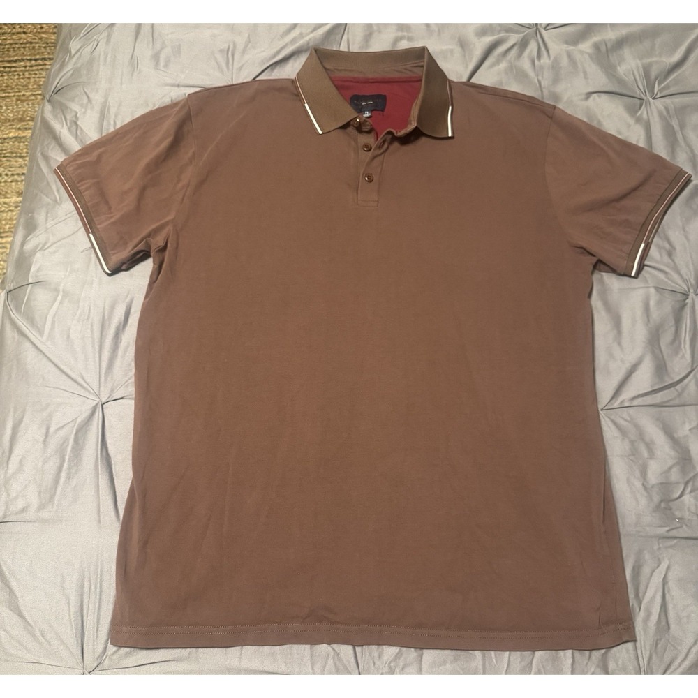 Marc Asher New York Men's XL Regular Brown Stretch Short Sleeve Collared Polo